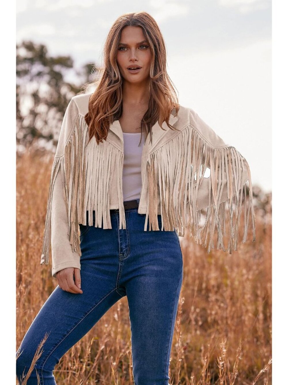 Women's Fringe Faux Suede Leather Jackets - Picture 7 of 9